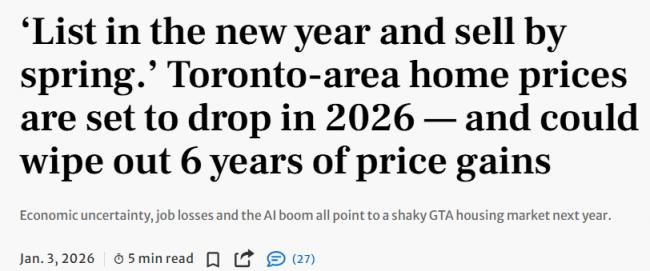 惨烈! 加拿大房价今年继续下跌, 或抹去6年涨幅