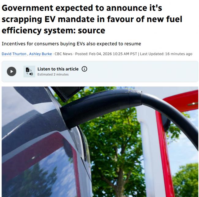 重磅! 加拿大将取消电动车强制令+重启购车补贴