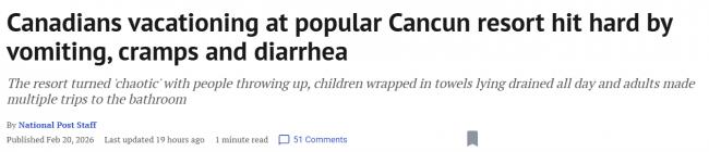 突发! 数十加拿大人旅游胜地食物中毒 喷射呕吐 突发! 数十加拿大人旅游胜地食物中毒 喷射呕吐