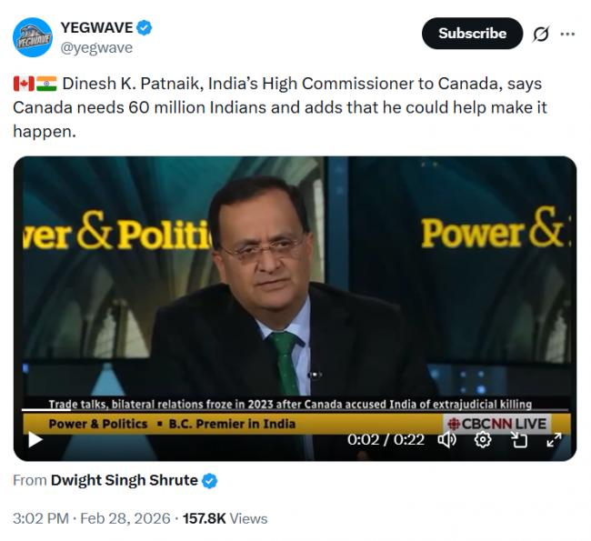 炸了! 印度官员: 加拿大应再接收6000万印度人