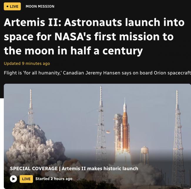 刚刚: 成功发射! 50多年后人类再闯月球! 加拿大宇航员告别父母:我可能回不来