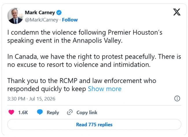 加拿大省长座驾遭围堵 挡风玻璃都碎了 卡尼发声 加拿大省长座驾遭围堵 挡风玻璃都碎了 卡尼发声