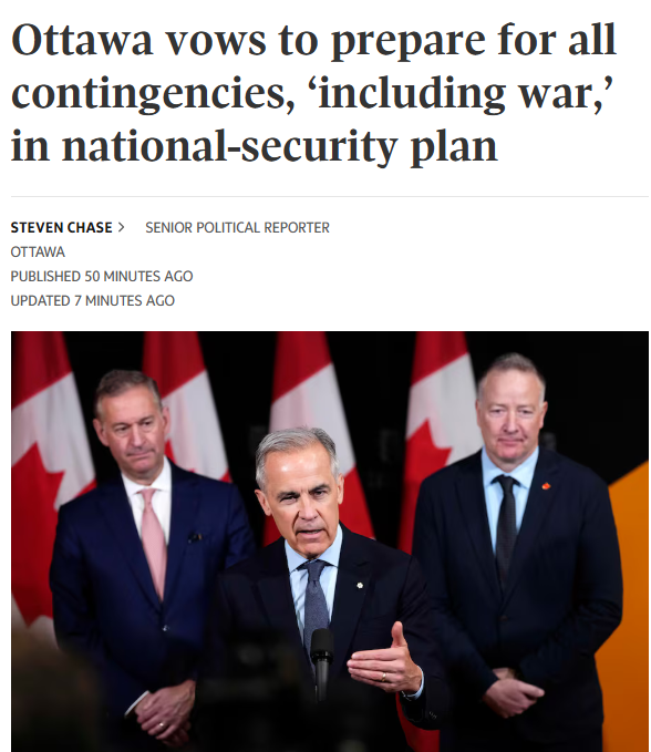 重磅!加拿大发布国家安全战略:要求做好战争准备 重磅!加拿大发布国家安全战略:要求做好战争准备